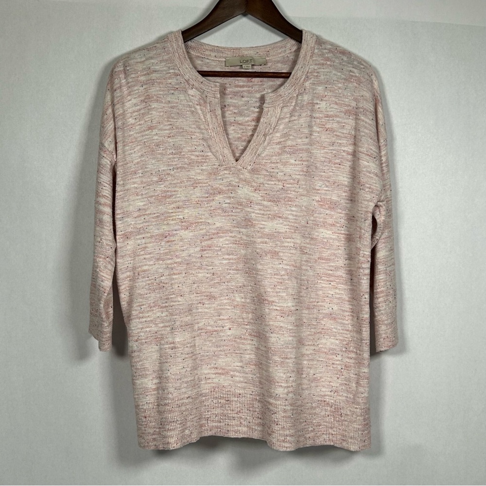 LOFT Pink Fleck Split Neck Tunic Sweater